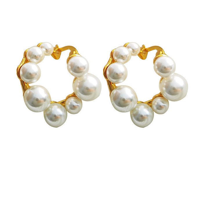 1 Pair Casual Round Copper Plating Inlay Pearl Earrings
