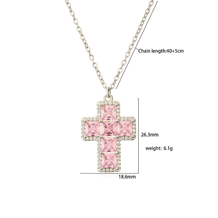 IG Style Cross Copper Inlay Zircon Pendant Necklace