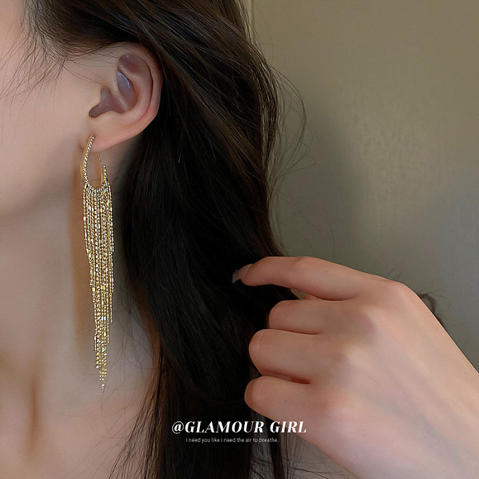 1 Pair Elegant Tassel Copper Plating Inlay Artificial Gemstones Drop Earrings