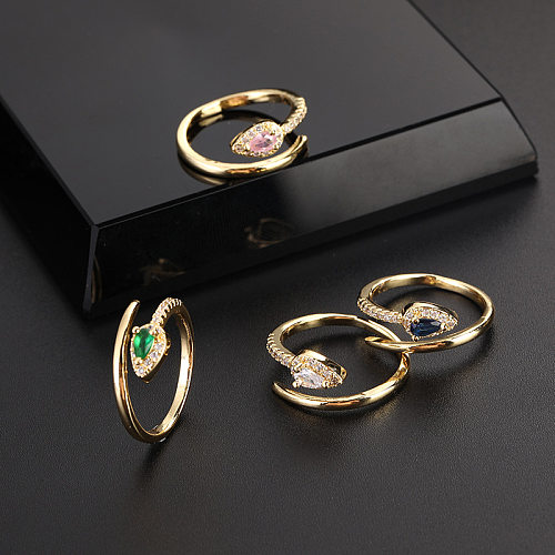 Fashion Snake Copper Inlay Zircon Open Ring 1 Piece