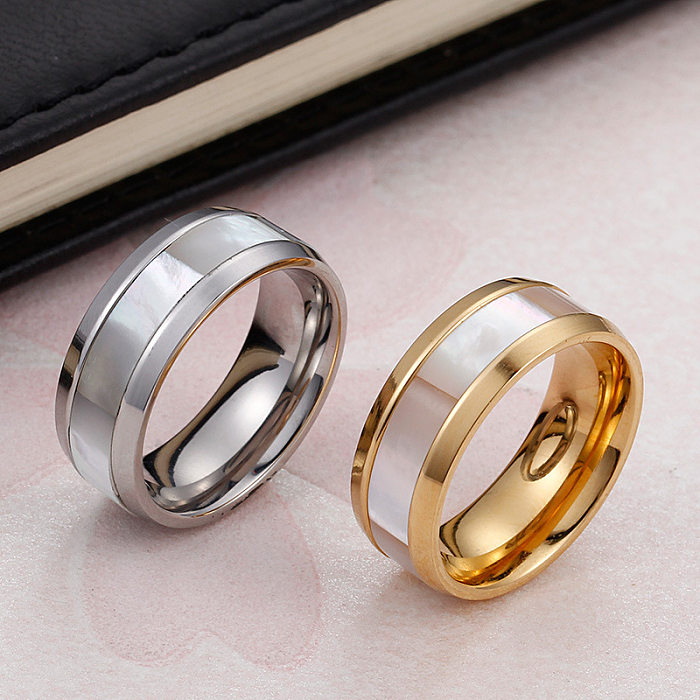 Fashion Inlaid Shell Titanium Steel Wide Ring Wholesale jewelry