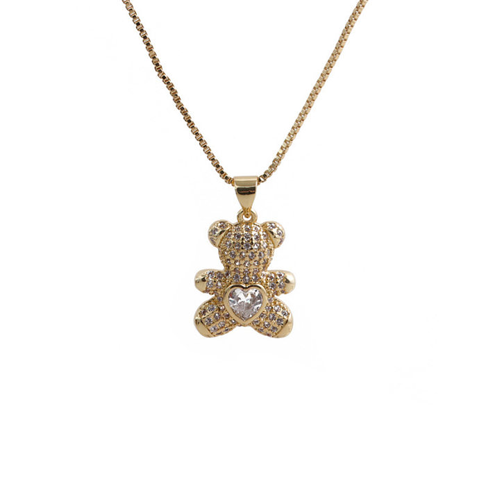 1 pièce mode petit ours en forme de coeur cuivre placage incrustation Turquoise Zircon pendentif collier