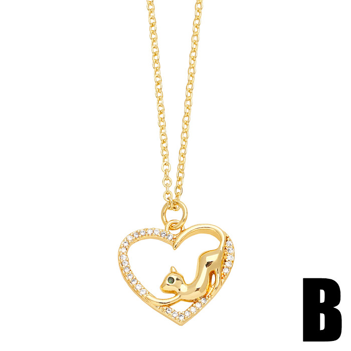 Hip-Hop Modern Style Animal Cat Elk Stainless Steel Copper Plating Inlay Zircon 18K Gold Plated Pendant Necklace