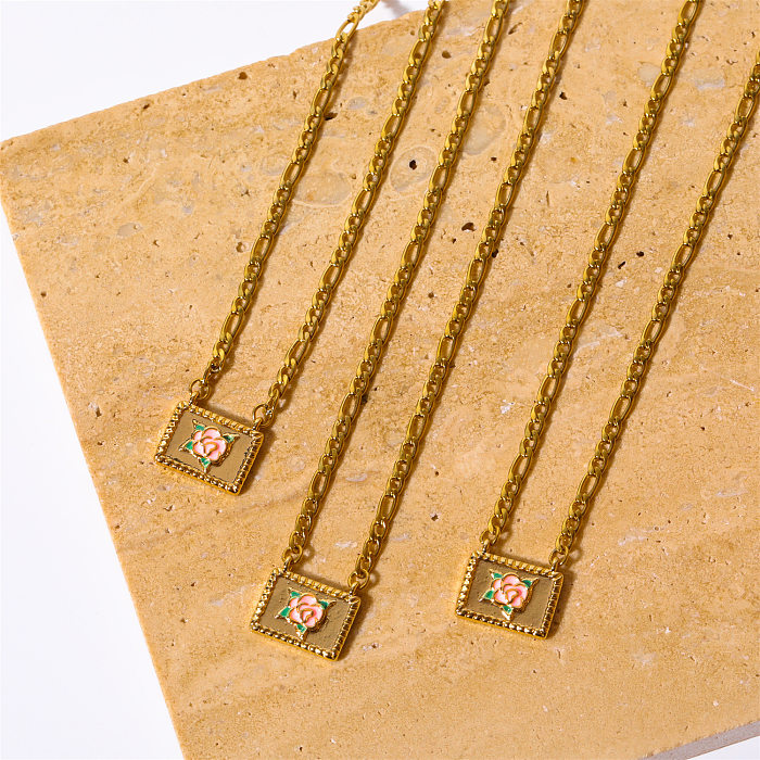 Elegant Retro Lady Rose Copper Gold Plated Pendant Necklace In Bulk