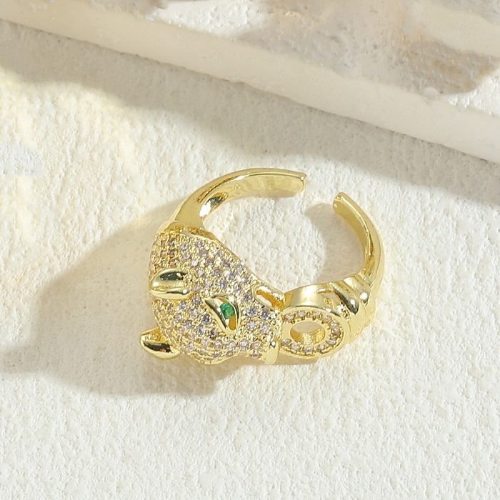 O ouro elegante do zircão 14K do embutimento do chapeamento de cobre do leopardo chapeou anéis abertos