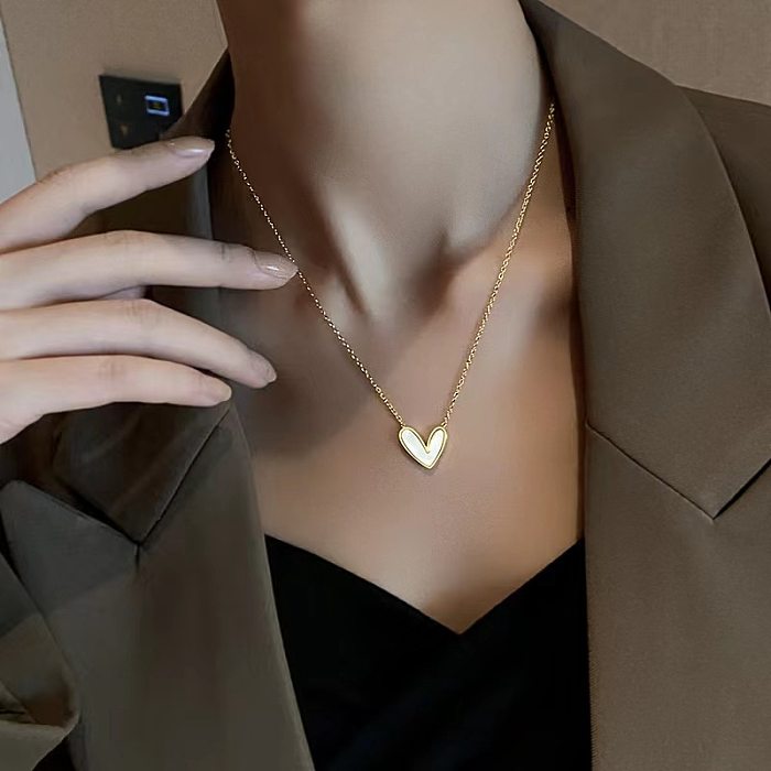 Fashion Heart Shape Titanium Steel Plating Shell Women'S Earrings Necklace