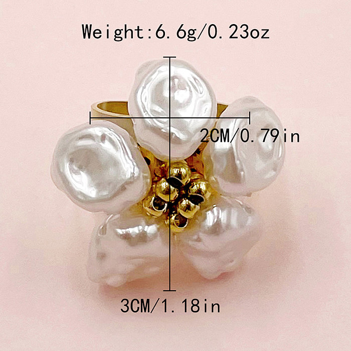 IG Style Vintage Style Flower Stainless Steel Plating Inlay Shell Gold Plated Open Rings