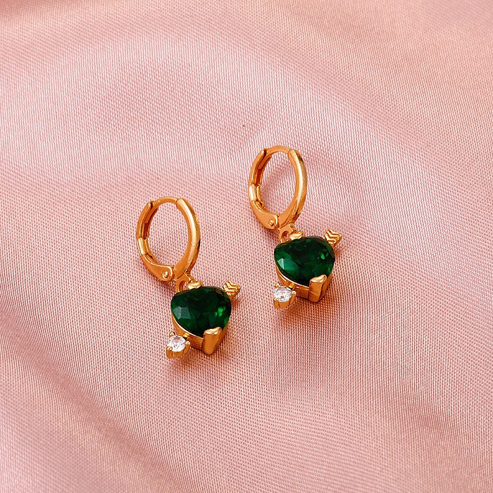Boucles d'oreilles Vintage en forme de cœur incrusté de Zircon, flèche en cuivre, bijoux en gros