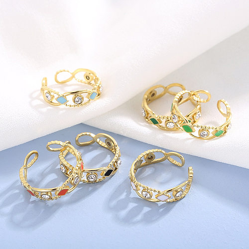 Moda geométrica acero inoxidable resina anillo abierto esmalte incrustaciones diamantes de imitación anillos de acero inoxidable