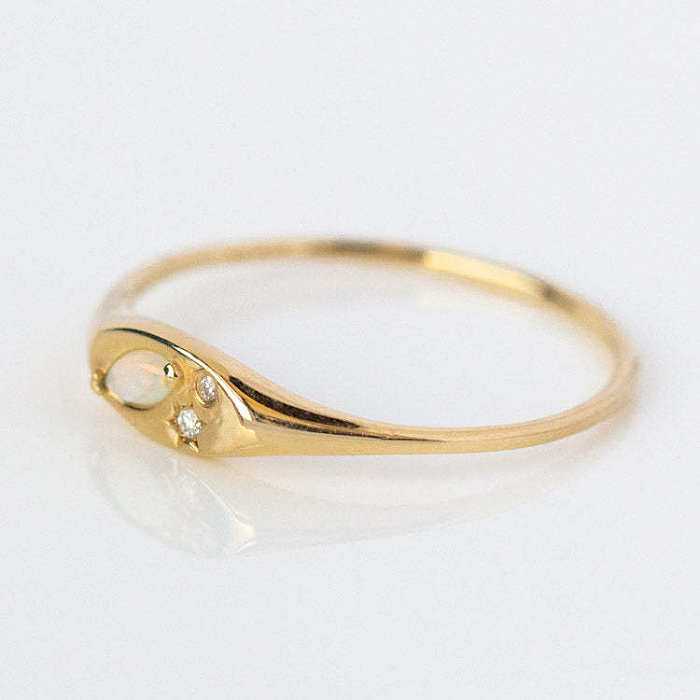 Elegante Lady Commute Geometrische Verkupferung Inlay Opal 18K vergoldete Ringe