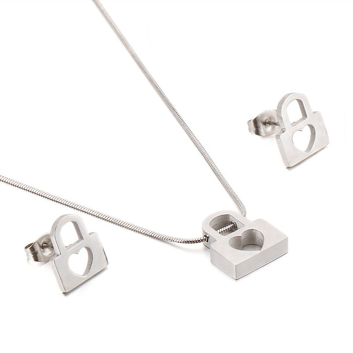 New Heart Lock-shaped Stainless Steel Clavicle Chain Earrings Net Wholesale jewelry