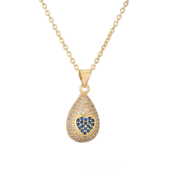 IG Style Simple Style Water Droplets Copper Plating Inlay Zircon Gold Plated Pendant Necklace
