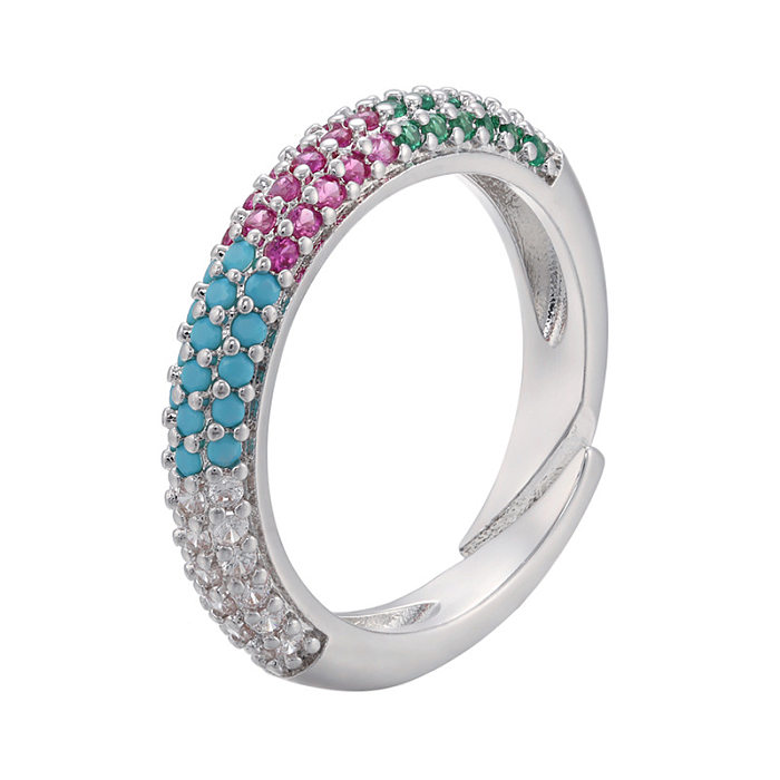 أزياء بسيطة مايكرو مطعمة متعدد الألوان الزركون قابل للتعديل النحاس خاتم المجوهرات بالجملة