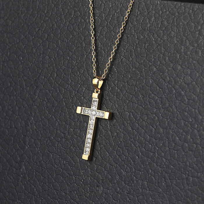 Collier en Zircon avec incrustation de cuivre et croix à la mode, 1 pièce