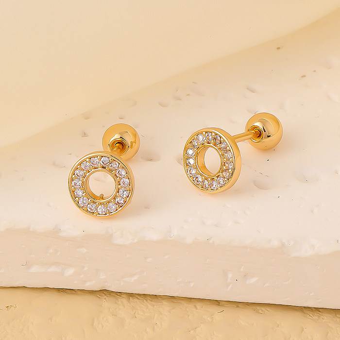 1 Pair Simple Style Round Water Droplets Flower Plating Inlay Copper Zircon Ear Studs
