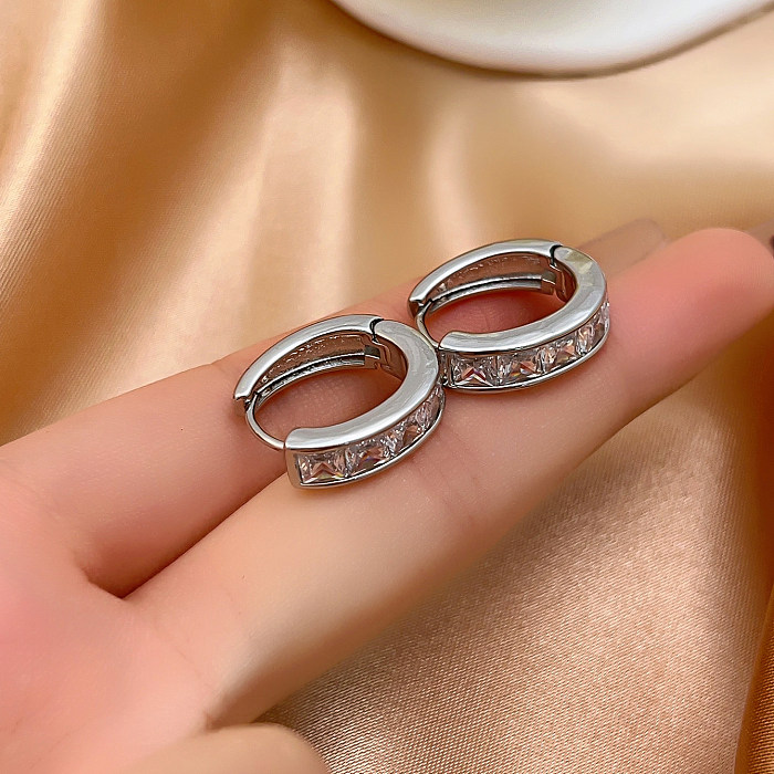 1 Pair Casual Simple Style Shiny Round Plating Inlay Copper Zircon White Gold Plated Earrings