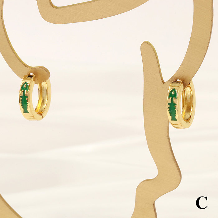 1 Paar Retro-Schädel-Ohrringe mit Fischgräten-Emaille-Beschichtung, Kupfer, 18 Karat vergoldet, schlichter Stil