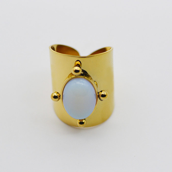 Vintage Wide Face Natural Stone Stainless Steel Ring