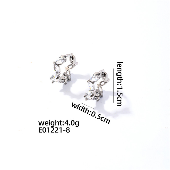 1 paire de boucles d'oreilles en cuivre et Zircon, Style Simple, Style classique, incrustation géométrique, plaqué or blanc