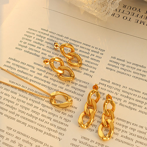 Simple Fashion Titanium Steel Necklace Female Accessories Earrings Jewelry Set Girls