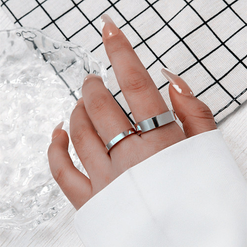 Anel plano simples coreano anel de aço inoxidável de duas peças