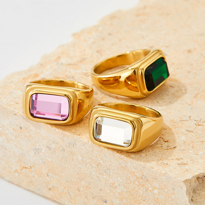 1 Piece Simple Style Square Stainless Steel Inlay Zircon Rings