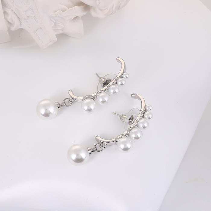 1 Pair Vintage Style Curve Plating Inlay Copper Freshwater Pearl Silver Plated Earrings