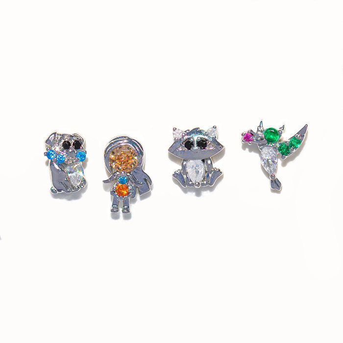 1 Set 1 Pair Simple Style Cartoon Character Inlay Brass Zircon Ear Studs