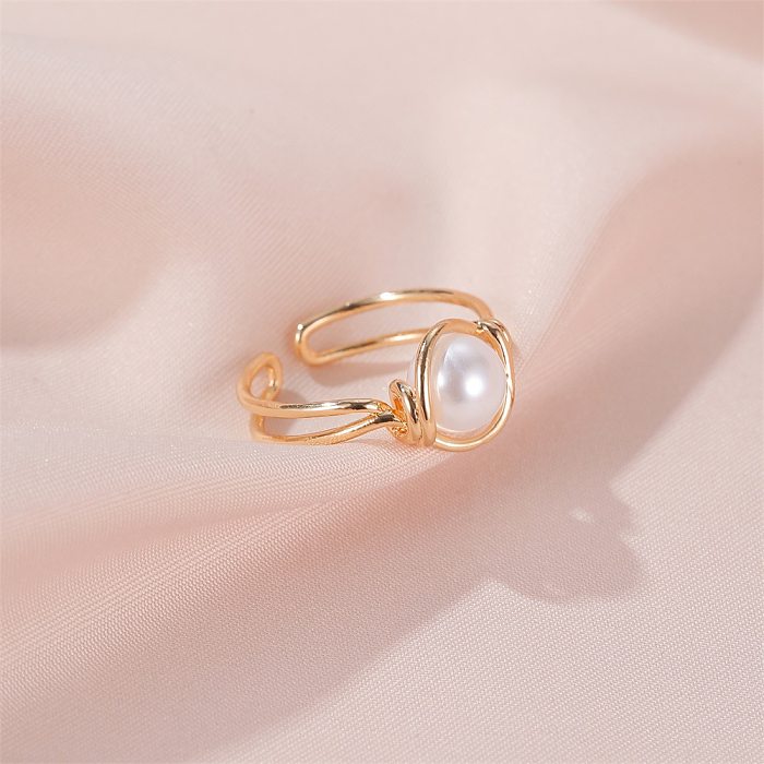 Coreano pérola anéis de cobre doce simples pérola anel atado boca anel senhoras índice dedo anel atacado jóias