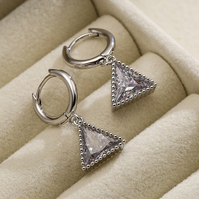 1 Pair Simple Style Commute Triangle Plating Inlay Copper Zircon 18K Gold Plated Drop Earrings