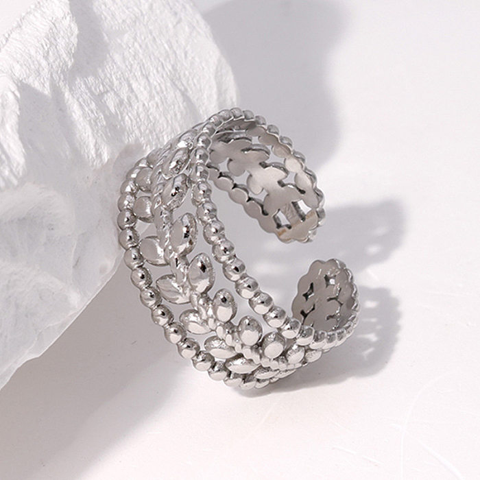 Fashion Leaf Stainless Steel Plating Open Ring