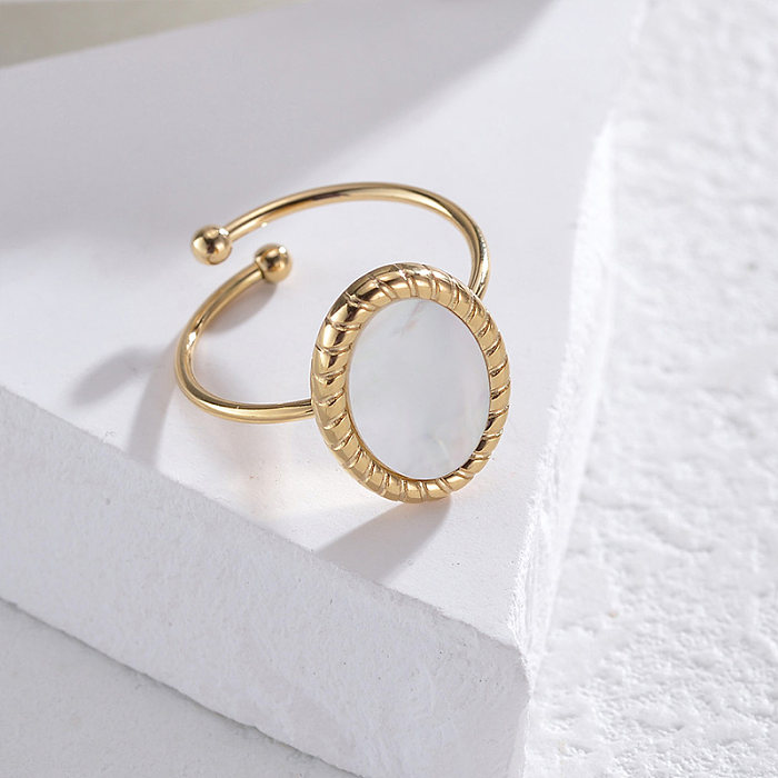 Elegante estilo vintage oval chapeamento de aço inoxidável embutido anéis abertos banhados a ouro 14K