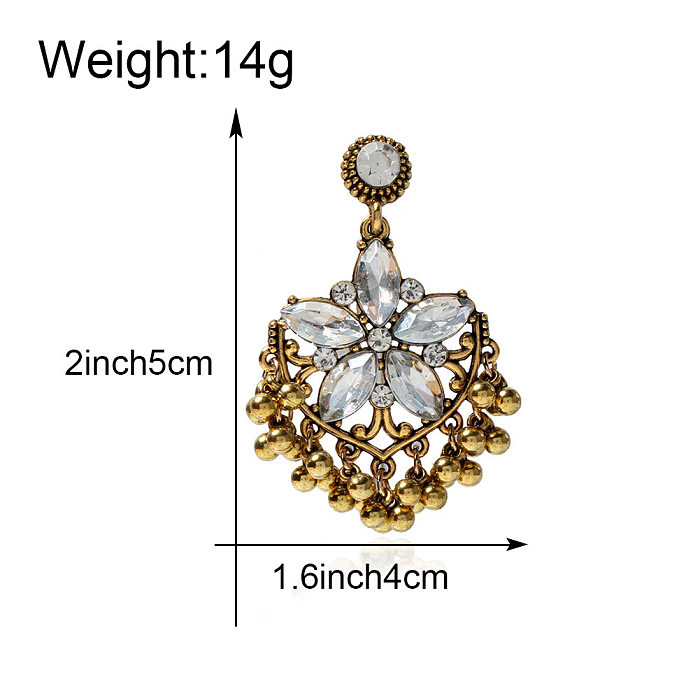 1 Pair Ethnic Style Flower Inlay Copper Rhinestones Drop Earrings