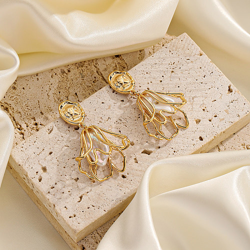 Boucles d'oreilles pendantes de Style japonais et coréen, 1 paire, incrustation de fleurs ajourées en cuivre, perles baroques