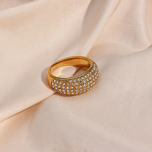 Fashion Round Stainless Steel Inlay Zircon Rings