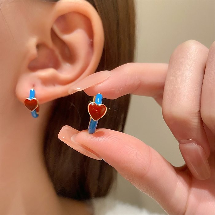 1 Pair Fashion Heart Shape Copper Enamel Plating Ear Clips