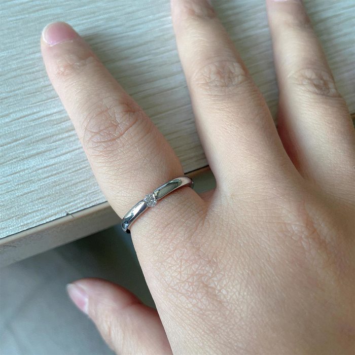 Simple Style Solid Color Titanium Steel Plating Inlay Artificial Diamond Rings