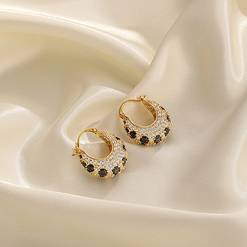 1 paire de boucles d'oreilles luxueuses et brillantes, incrustation de cuivre, Zircon, plaqué or 18 carats