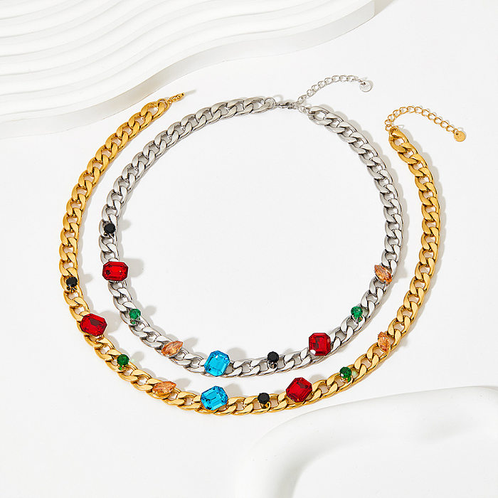 Fashion Geometric Stainless Steel Rhinestones Bracelets Necklace 1 Piece