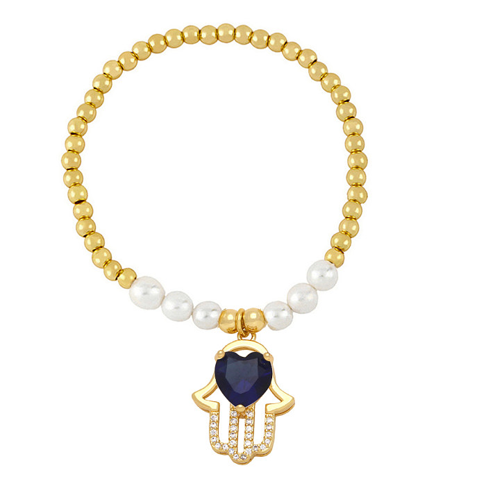 Bracelets en cuivre et Zircon, Style Baroque, main de Fatima, en forme de cœur, perles d'imitation, en vrac