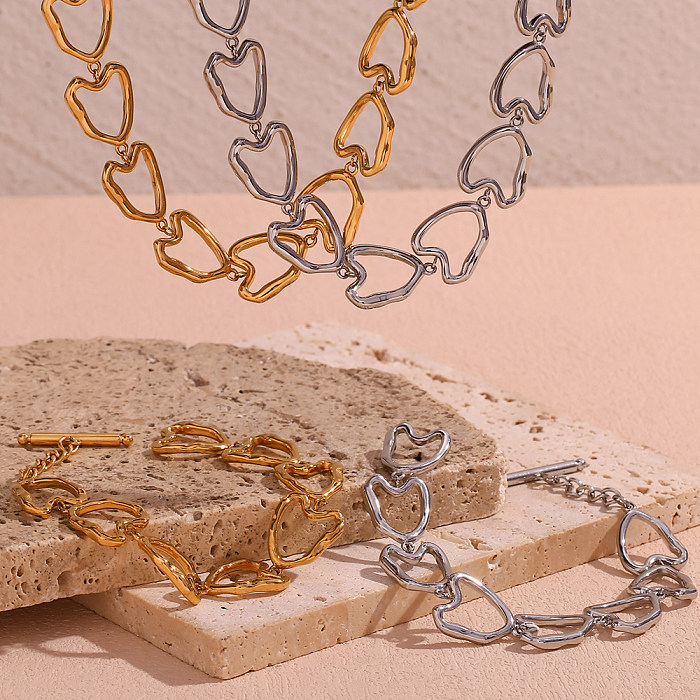 Estilo simples estilo clássico formato de coração em aço inoxidável banhado a ouro 18K pulseiras colar