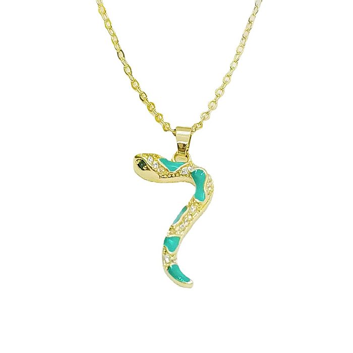 Collier élégant avec pendentif en forme de serpent et numéro de dame, plaqué cuivre, incrustation de strass