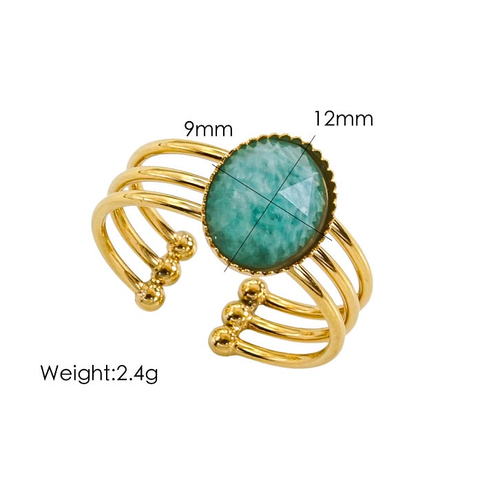 Wholesale Classic Style C Shape Titanium Steel Plating Inlay 14K Gold Plated Gem Open Rings
