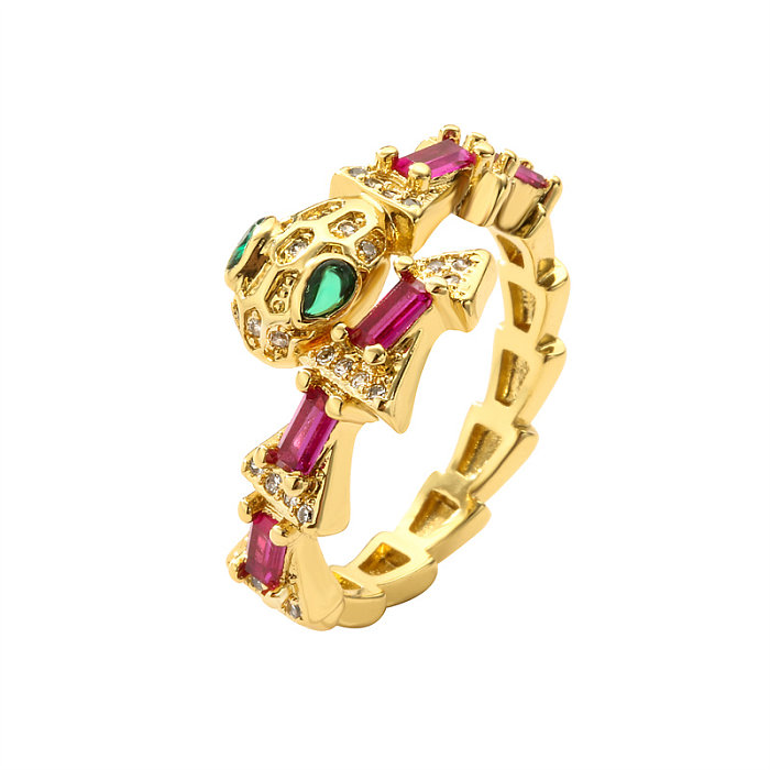 Glam Cool Style Snake Copper Inlay Zircon Open Ring