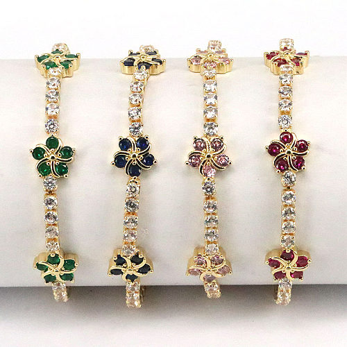 Damenmode-Blumen-Kupfer-Armbänder mit eingelegtem Zirkon-Zirkon-Kupfer-Armband