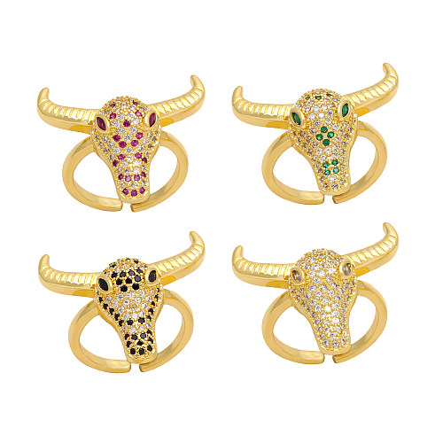 Hip-Hop Punk Cattle Copper Plating Inlay Zircon 18K Gold Plated Open Ring