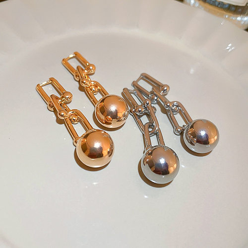 1 paire de boucles d'oreilles pendantes en cuivre avec incrustation de placage de boule de Style Simple