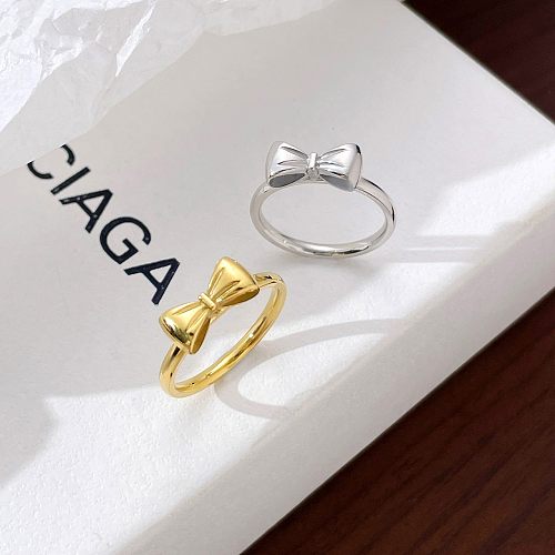 Großhandel elegante Basic Streetwear Bow Knot Edelstahl Weißgold plattiert vergoldete Ringe