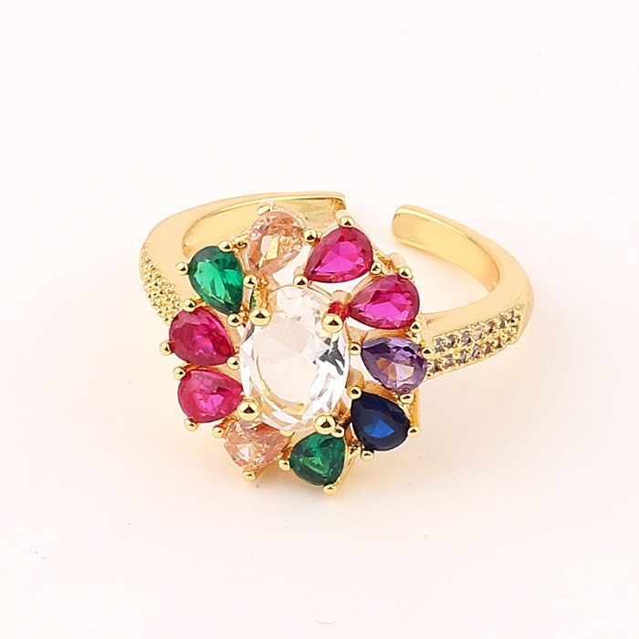 1 Piece Simple Style Flower Copper Inlay Zircon Open Ring