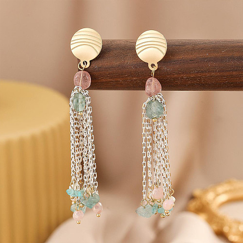 1 par de pendientes colgantes de cobre con perlas de agua dulce y borlas geométricas de estilo romano elegantes